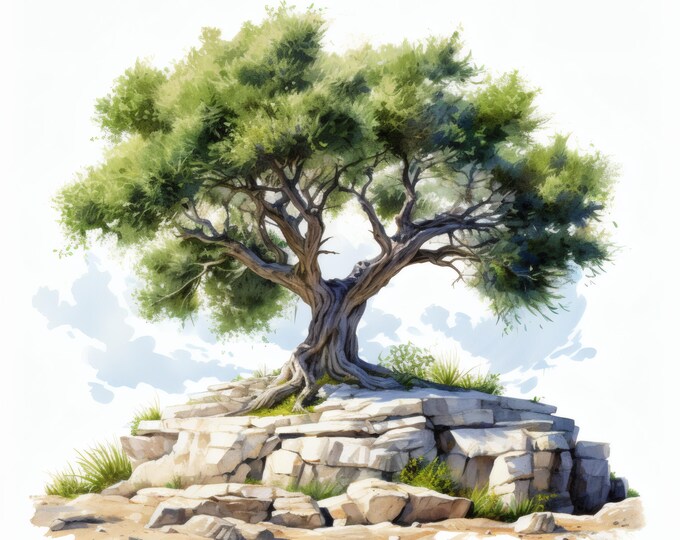 Olive Tree Clipart, Mediterranean Tree Images, 10 Watercolor Clip Art, Printable JPGs, Instant Download, Commercial Use, Paper craft
