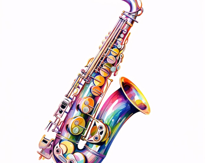 Saxophone Clipart, Jazz Instrument Images, 10 Watercolor Clip Art, Printable JPGs, Instant Download, Commercial Use, Paper Craft