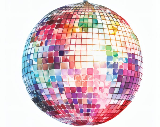Disco Ball Clipart, Colorful Party Sphere Images, 10 Watercolor Clip Art, Printable JPGs, Instant Download, Commercial Use, Paper craft