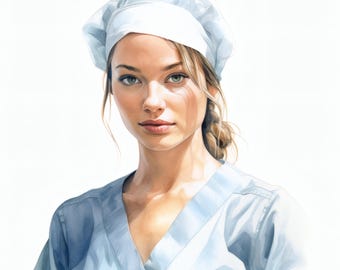 Imágenes prediseñadas de retrato de enfermera, imágenes de mujeres médicas, 10 imágenes prediseñadas de acuarela, archivos JPG imprimibles, descarga instantánea, uso comercial, manualidades de papel