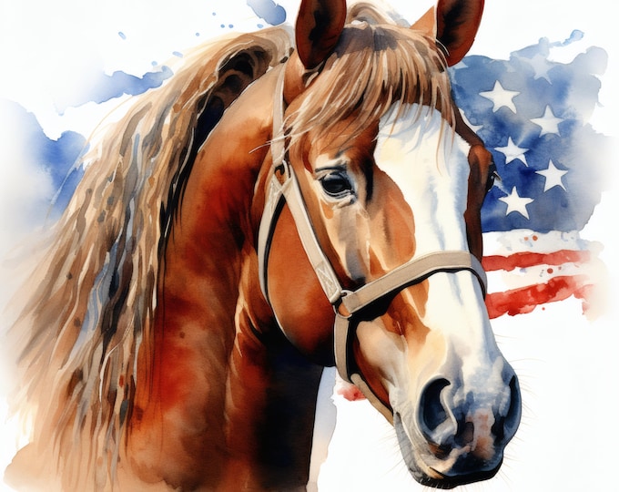 Patriotic Horse Clipart, American Horse Images, 10 Watercolor Clip Art, Printable JPGs, Instant Download, Commercial Use, Paper craft