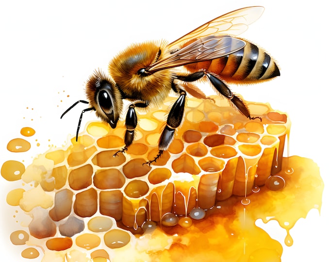 Bee and Honeycomb Clipart, Honey Bee Images, 10 Watercolor Clip Art, Printable JPGs, Instant Download, Commercial Use, Paper craft