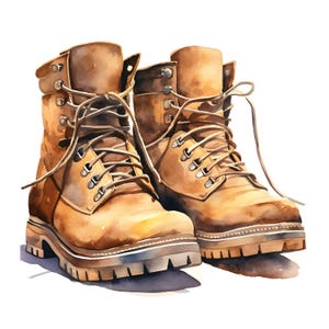 Botas de trabalho Clipart, Imagens de botas de turista, 10 clipart de aquarela, JPGs para impressão, Download instantâneo, Uso comercial, Papel artesanal