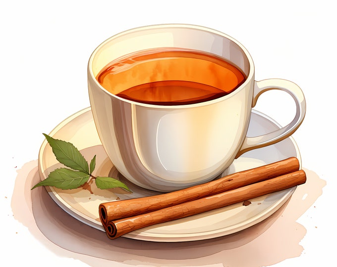 Tea Cup Clipart, Tea with Cinnamon Sticks Images, 10 Watercolor Clip Art, Printable JPGs, Instant Download, Commercial Use, Paper craft