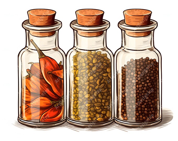 Spices Bottles Clipart, Kitchen Spices Images, 10 Watercolor Clip Art, Printable JPGs, Instant Download, Commercial Use, Paper craft
