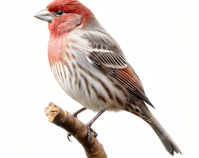 House Finch Clipart, Finch on Branch Images, 10 Watercolor Clip Art, Printable JPGs, Instant Download, Commercial Use, Paper craft