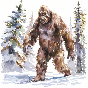Watercolor Bigfoot Clipart: Forest Sasquatch Images (Printable JPGs)