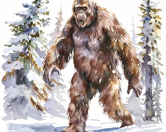 Bigfoot Clipart, Sasquatch, Bigfoot in Forest Images, 10 Watercolor Clip Art, Printable JPGs, Instant Download, Commercial Use, Paper craft