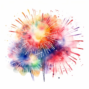 Feuerwerk Clipart, funkelnde Feuerwerk Bilder, 10 Aquarell Clip Art, druckbare JPGs, Sofort Download, Kommerzielle Nutzung, Papiermodell