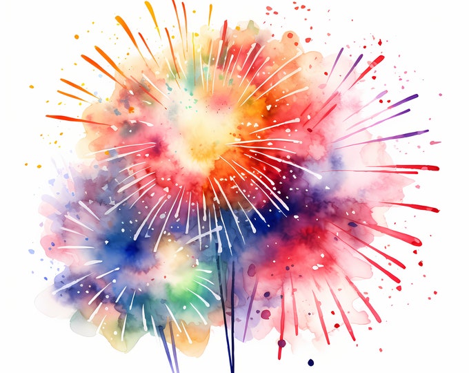 Fireworks Clipart, Sparkling Fireworks Images, 10 Watercolor Clip Art, Printable JPGs, Instant Download, Commercial Use, Paper craft