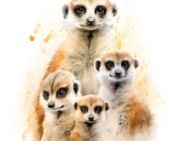 Meerkat Family Clipart, Meerkats Images, 10 Watercolor Clip Art, Printable JPGs, Instant Download, Commercial Use, Paper craft