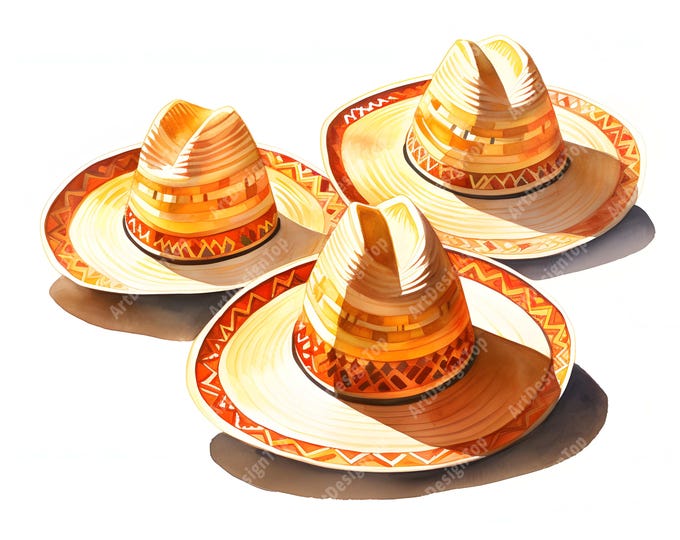 Sombreros Clipart, Traditional Mexican Hats Images, 10 Watercolor Clip Art, Printable JPGs, Instant Download, Commercial Use, Paper craft