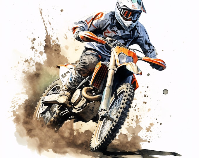 Motorbike Clipart, Dirt Racing Images, 10 Watercolor Clip Art, Printable JPGs, Instant Download, Commercial Use, Paper craft