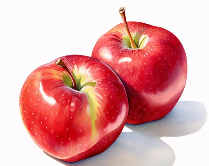 Watercolor Red Apples Clipart: Commercial Use JPGs (Instant Download 4096x4096px)