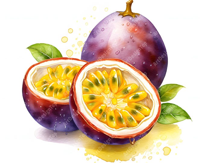Passion Fruit Clipart, Tropical Fruits Images, 10 Watercolor Clip Art, Printable JPGs, Instant Download, Commercial Use, Paper craft