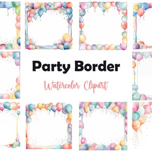 Party Rahmen Clipart, Bilderrahmen, 10 Aquarell Clip Art, druckbare JPGs, Sofort Download, kommerzielle Nutzung, Papiermodell