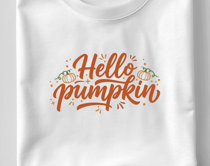 Hello Pumpkin SVG, Cute Fall Quote T-Shirt Print, Pumpkin DXF PNG Autumn Cutting File for Cricut Silhouette