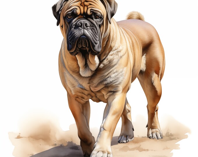 Bullmastiff Clipart, English Mastiff Dog Images, 10 Watercolor Clip Art, Printable JPGs, Instant Download, Commercial Use, Paper craft