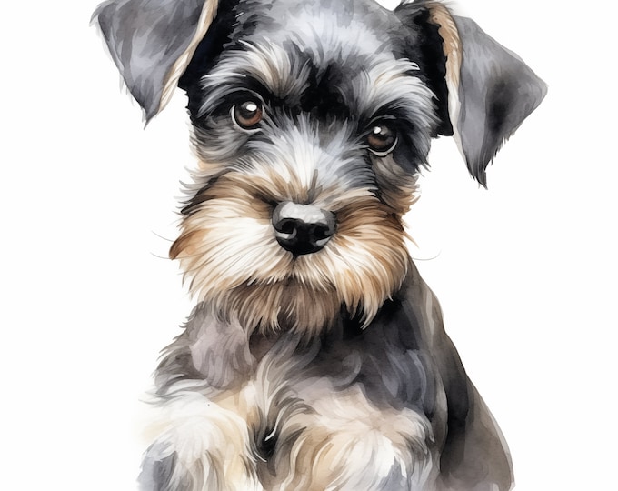 Schnauzer Clipart, Puppy Dog Images, 10 Watercolor Clip Art, Printable JPGs, Instant Download, Commercial Use, Paper craft