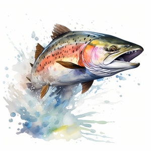 Rainbow Trout Clipart, Trout Fish Images, 10 Watercolor Clip Art, Printable JPGs, Instant Download, Commercial Use, Paper craft