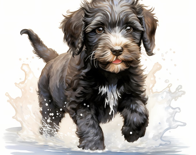 Spanish Water Dog Clipart, Puppy Dog Images, 10 Watercolor Clip Art, Printable JPGs, Instant Download, Commercial Use, Paper craft