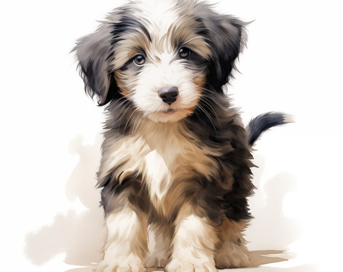 Beardie Clipart, Puppy Dog Images, 10 Watercolor Clip Art, Printable JPGs, Instant Download, Commercial Use, Paper craft, Bearded Collie