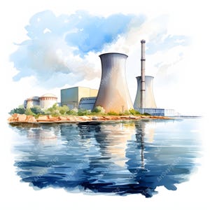 Imágenes de energía nuclear, imágenes de centrales nucleares, 10 imágenes prediseñadas de acuarela, archivos JPG imprimibles, descarga instantánea, uso comercial, manualidades de papel