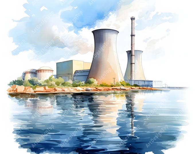 Nuclear Power Clipart, Nuclear Power Plant Images, 10 Watercolor Clip Art, Printable JPGs, Instant Download, Commercial Use, Paper craft