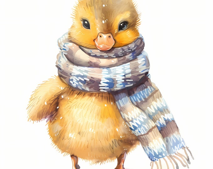 Duck in Scarf Clipart, Winter Duckling Images, 10 Watercolor Clip Art, Printable JPGs, Instant Download, Commercial Use, Paper craft