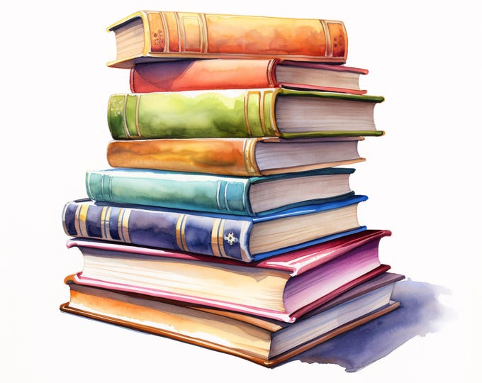 Books Clipart, Colorful Book Stack Images, 10 Watercolor Clip Art, Printable JPGs, Instant Download, School Decor