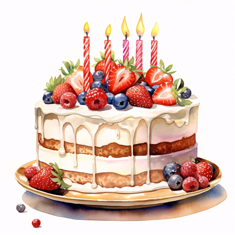 Berry Cake Clipart, Dessert Pastry Images, 10 Watercolor Clip Art ...