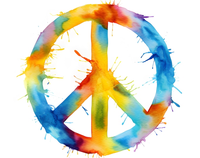 Peace Sign Clipart, Retro Peace Images, 10 Watercolor Clip Art, Printable JPGs, Instant Download, Commercial Use, Paper craft