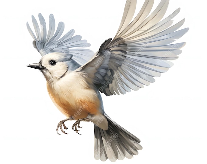 Flying Titmouse Clipart, Tufted Titmouse Images, 10 Watercolor Clip Art, Printable JPGs, Instant Download, Commercial Use, Paper craft