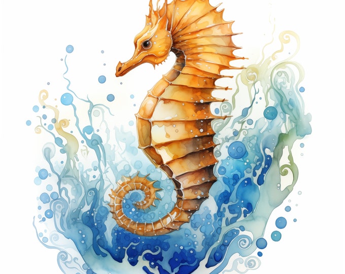 Seahorse Clipart, Seahorse Images, 10 Watercolor Clip Art, Printable JPGs, Instant Download, Commercial Use, Paper craft