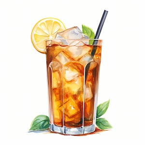 Clipart di tè freddo, immagini di bevande estive, 10 clipart ad acquerello, JPG stampabili, download istantaneo, uso commerciale, artigianato con la carta