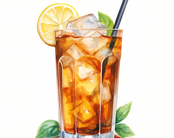 Iced Tea Clipart, Summer Drinks Images, 10 Watercolor Clip Art, Printable JPGs, Instant Download, Commercial Use, Paper craft