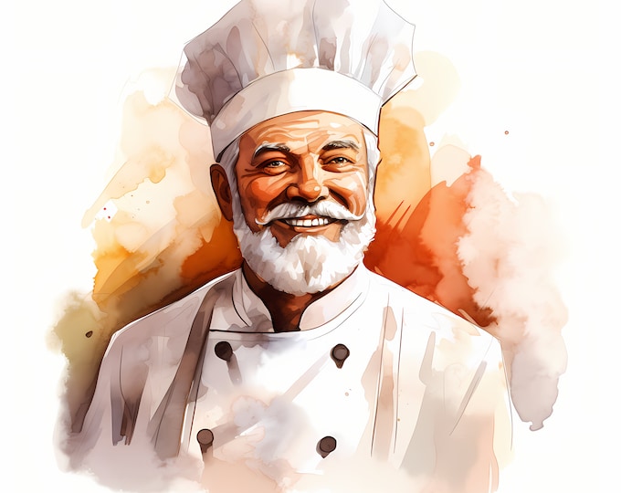 Chef Clipart, Chef Cooking Images, 10 Watercolor Clip Art, Printable JPGs, Instant Download, Commercial Use
