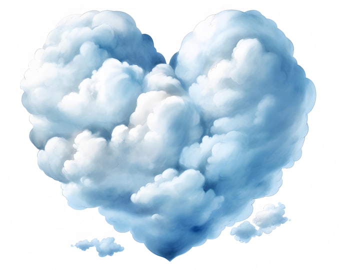 Heart Cloud Clipart, Cloud Shaped Heart Images, 10 Watercolor Clip Art, Printable JPGs, Instant Download, Commercial Use, Paper craft
