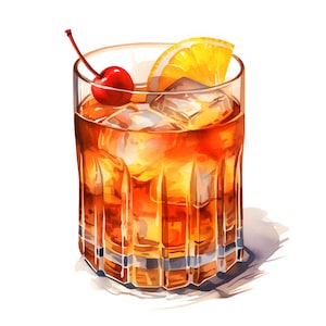 Clipart di cocktail vecchio stile, immagini di bevande alcoliche, 10 clipart ad acquerello, JPG stampabili, download immediato, uso commerciale, artigianato di carta