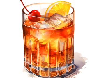 Old Fashioned Cocktail Clipart, Alcohol Drinks Images, 10 Watercolor Clip Art, Printable JPGs, Instant Download, Commercial Use, Paper craft