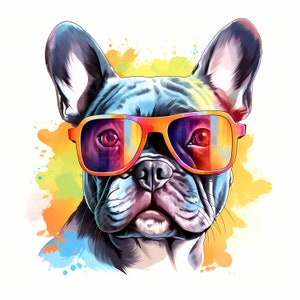 Clipart de buldogue francês, imagens legais de cachorro, 10 clipart em aquarela, JPGs para impressão, download instantâneo, uso comercial, artesanato em papel