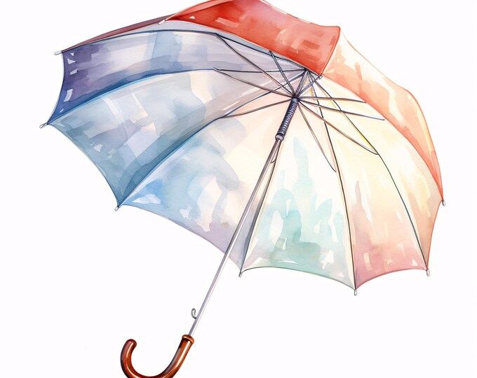 Umbrella Clipart, Rainy Day Images, 10 Watercolor Clip Art, Printable JPGs, Instant Download, Commercial Use, Paper craft