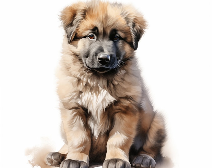 Caucasian Shepherd Dog Clipart, Puppy Dog Images, 10 Watercolor Clip Art, Printable JPGs, Instant Download, Commercial Use, Paper craft