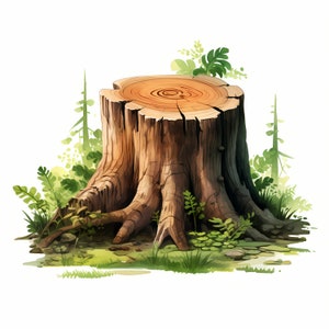 Clipart bosstronk, afbeeldingen van boomstronken, 10 aquarel-illustraties, afdrukbare JPG's, Instant Download, Commercieel gebruik, Papercraft