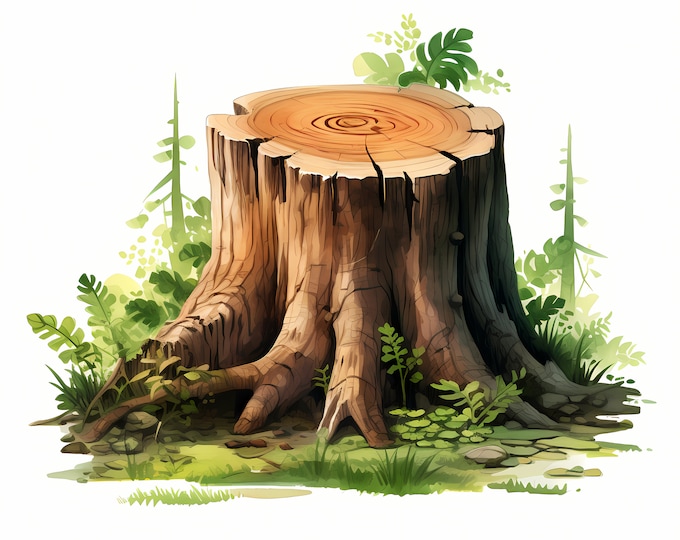 Forest Stump Clipart, Tree Stumps Images, 10 Watercolor Clip Art, Printable JPGs, Instant Download, Commercial Use, Paper craft