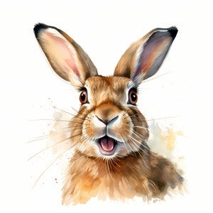 Clipart verrast haas, afbeeldingen geschokt konijn, 10 aquarel illustraties, afdrukbare JPG's, Instant Download, Commercieel gebruik, Papercraft