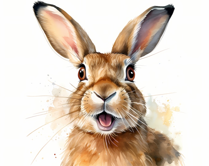 Surprised Hare Clipart, Shocked Rabbit Images, 10 Watercolor Clip Art, Printable JPGs, Instant Download, Commercial Use, Paper craft