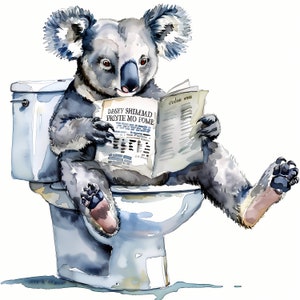 Clipart koala, afbeeldingen koala op het toilet, 10 aquarel-illustraties, afdrukbare JPG's, Instant Download, Commercieel gebruik, Papercraft