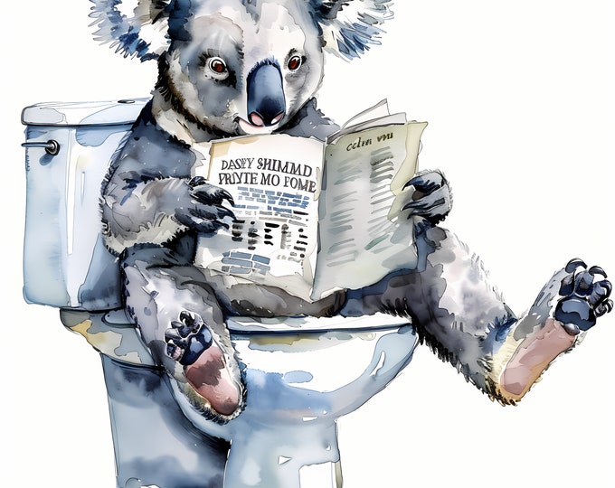 Koala Clipart, Koala on the Toilet Images, 10 Watercolor Clip Art, Printable JPGs, Instant Download, Commercial Use, Paper craft
