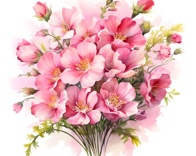 Pink Flowers Clipart, Flowers Bouquet Images, 10 Watercolor Clip Art, Printable JPGs, Instant Download, Commercial Use, Paper craft